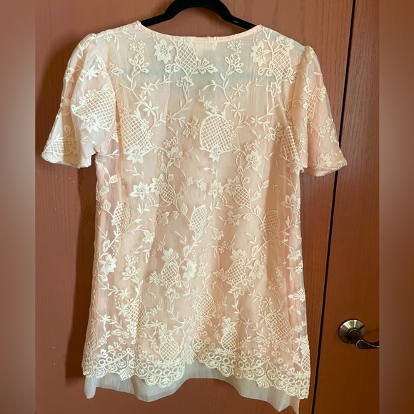 NWT. Pretty Angel Short Sleeve size Large lace Tunic in Peach.  Fully lined. - Picture 5 of 13